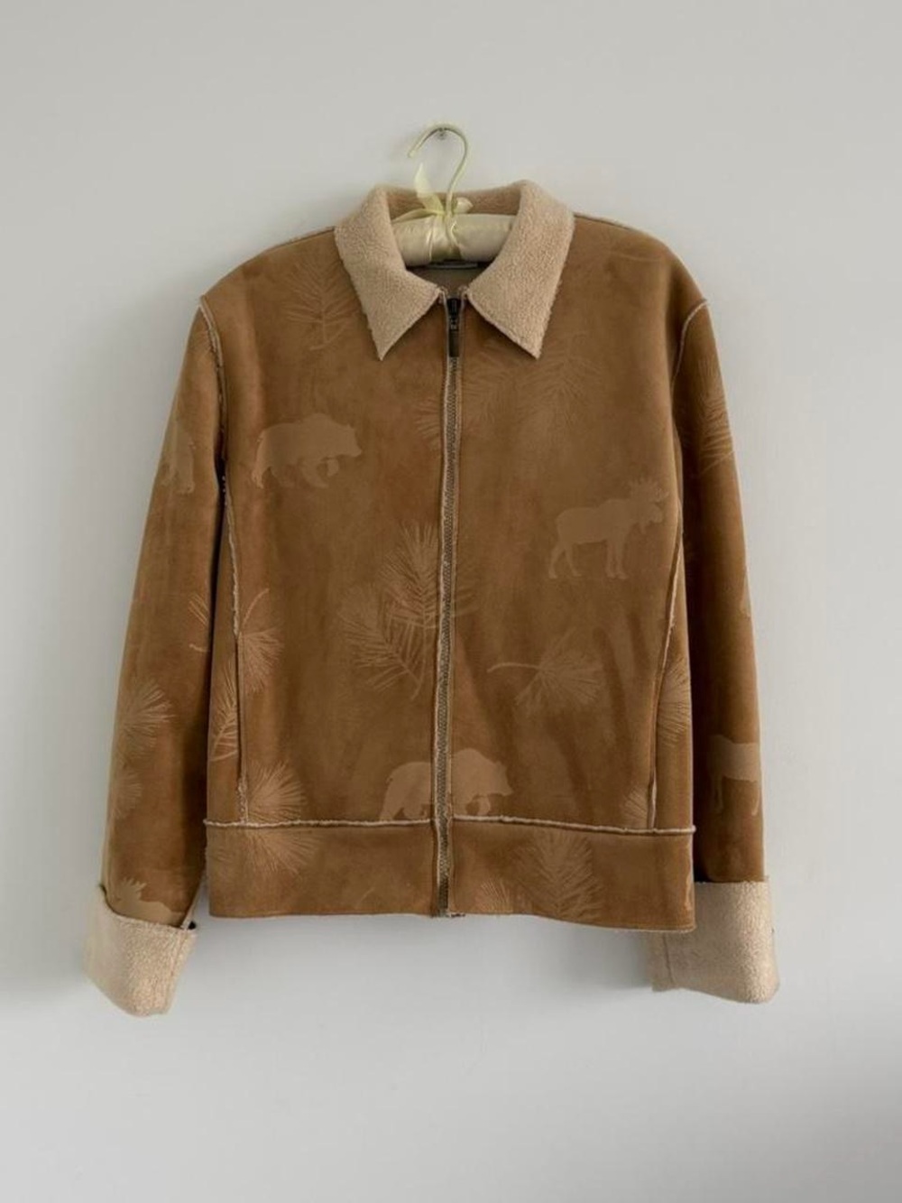Tan Shearling-Trim Zip Jacket